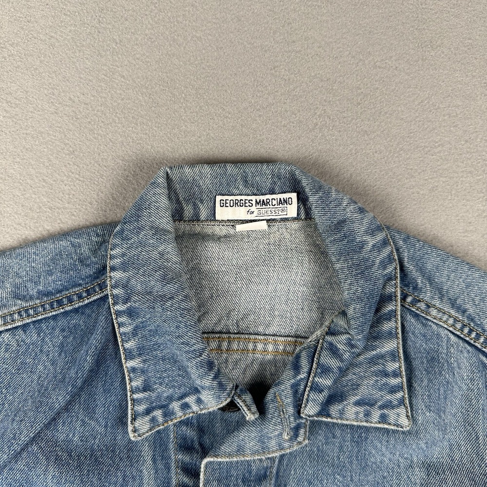 Vtg Guess Denim Trucker Jacket Men's Small Blue Denim Georges Marciano - Picture 6 of 16
